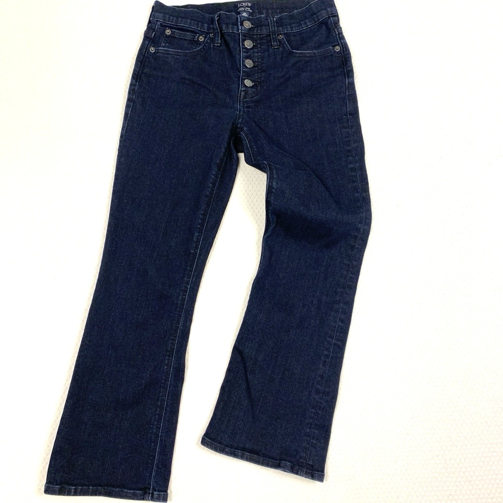 J.Crew High Rise Crop Flare Jeans Women’s 26 Dark Wash Button Fly